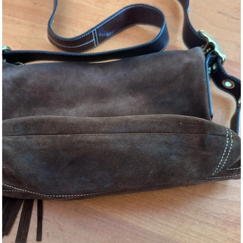 Coach 1419 Shoulder Bag Brown Suede Leather Tassel Hobo Handbag Western